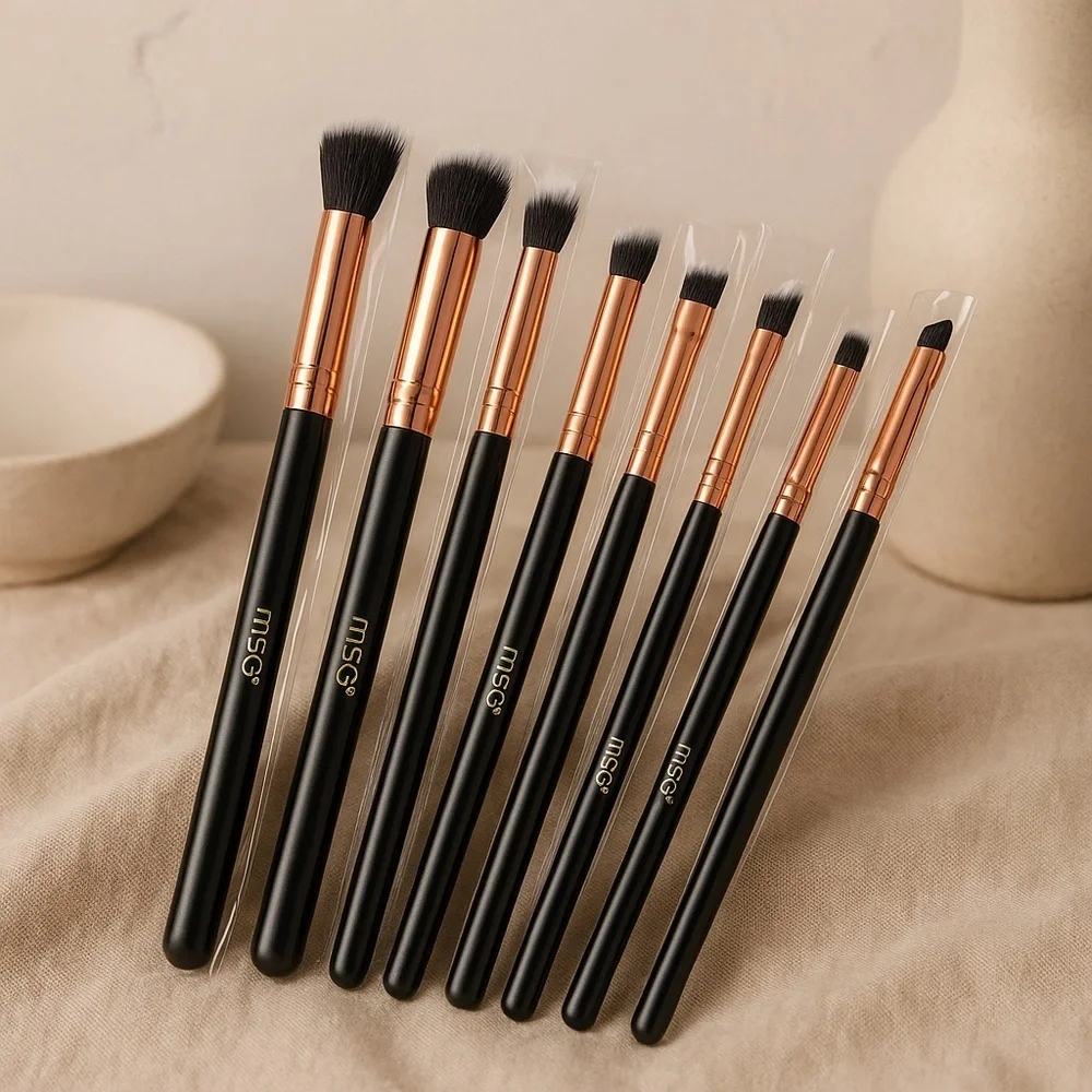 MSQ 8-Piece Eye Makeup Brush Set Black Rose Gold Blending & Detail Brushes